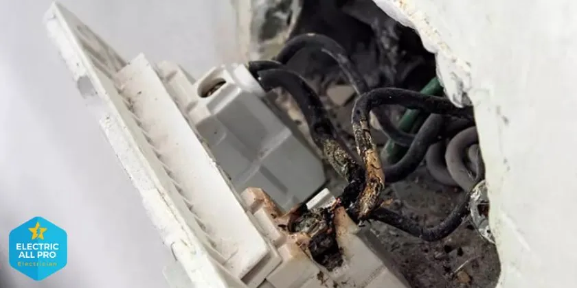 Scorched switch wiring inside a wall box