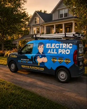 Electric All Pro service van outside a North Carolina home