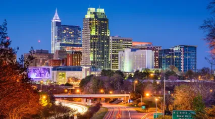Downtown Raleigh, North Carolina skyline at dusk