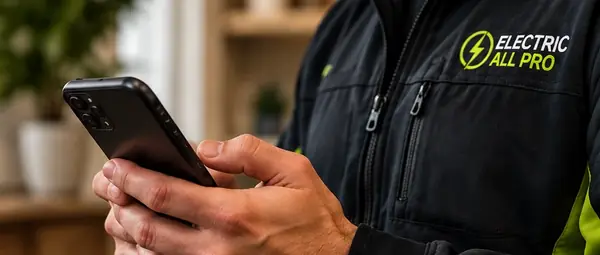 Electric All Pro electrician holding a phone