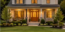 Recently built two-story house with a covered porch