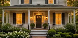 Historic wood-sided house with porch columns