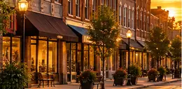 Early 1900s brick buildings along a small-town main street