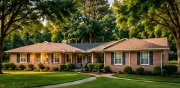 Brick ranch homes with a lawn