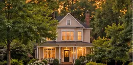 Historic house with a porch and tall windows