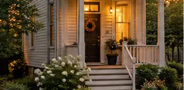 Narrow mill house with a small porch