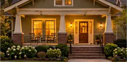 Craftsman bungalow with a low porch roof