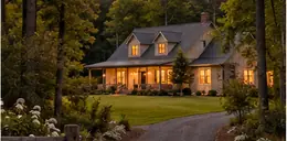 Country house set back on a wooded lot