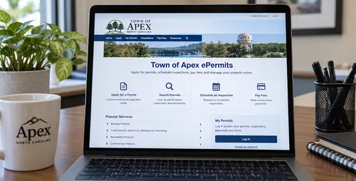 Town of Apex ePermits portal on a laptop