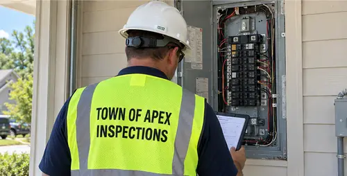 Town of Apex inspector checking an electrical panel