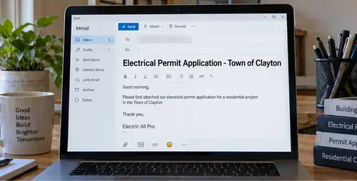 Permit application email being sent from a laptop