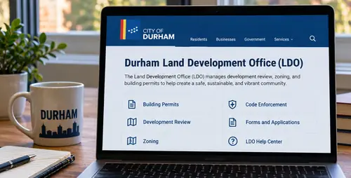 Durham LDO permit website open on a laptop