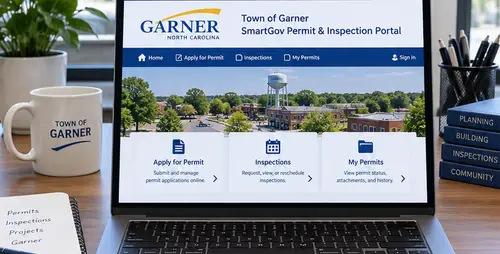 Town of Garner SmartGov permit portal on a laptop