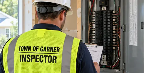 Town of Garner inspector checking an electrical panel