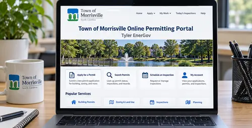 Town of Morrisville EnerGov permit portal on a laptop