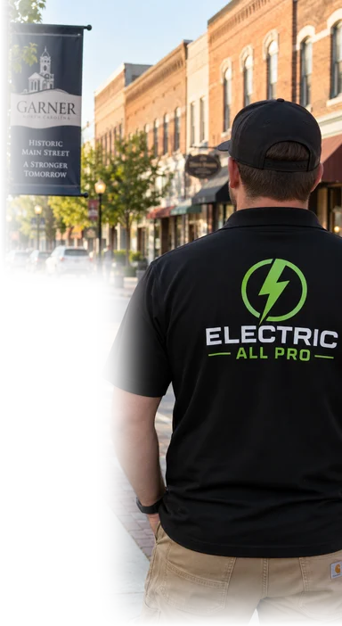 Downtown Garner storefronts with an Electric All Pro electrician