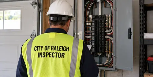 City of Raleigh inspector looking over a new panel