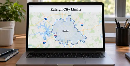 Raleigh city limits map open on a laptop