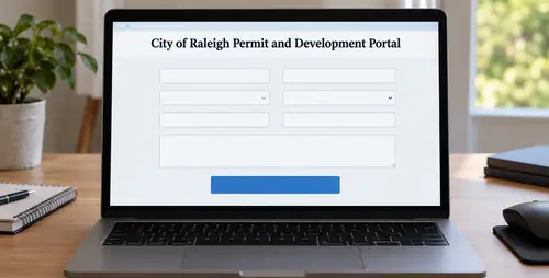 City of Raleigh Permit and Development Portal on a laptop