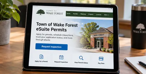 Tablet open to the town's eSuite Permits inspection request page