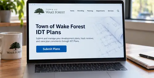 Laptop showing the Town of Wake Forest's IDT Plans submission screen