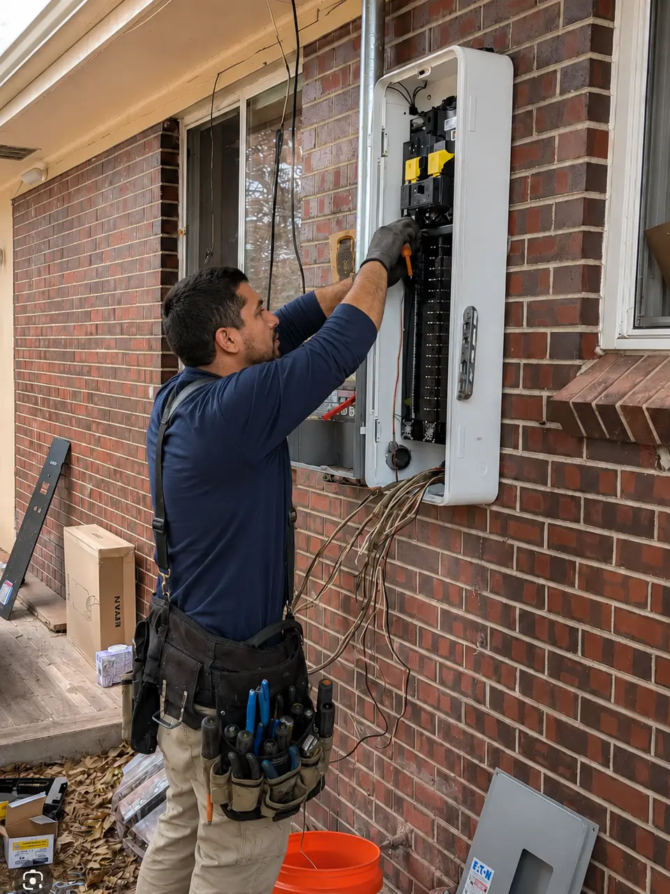 Electric All Pro electrician installing a 200-amp panel in North Hills, Raleigh