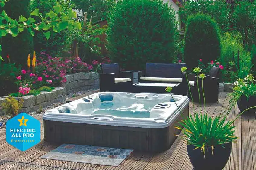 Backyard hot tub on a deck in Raleigh wired by Electric All Pro