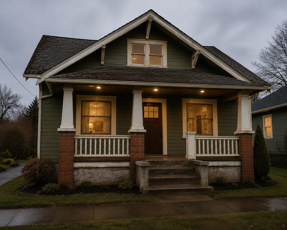Renovated older Raleigh home with updated exterior lighting after whole-house rewiring