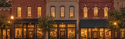 Early 1900s brick commercial buildings on a small-town main street