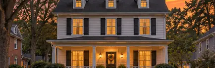 Two-story Colonial Revival house with a front porch on a tree-lined street